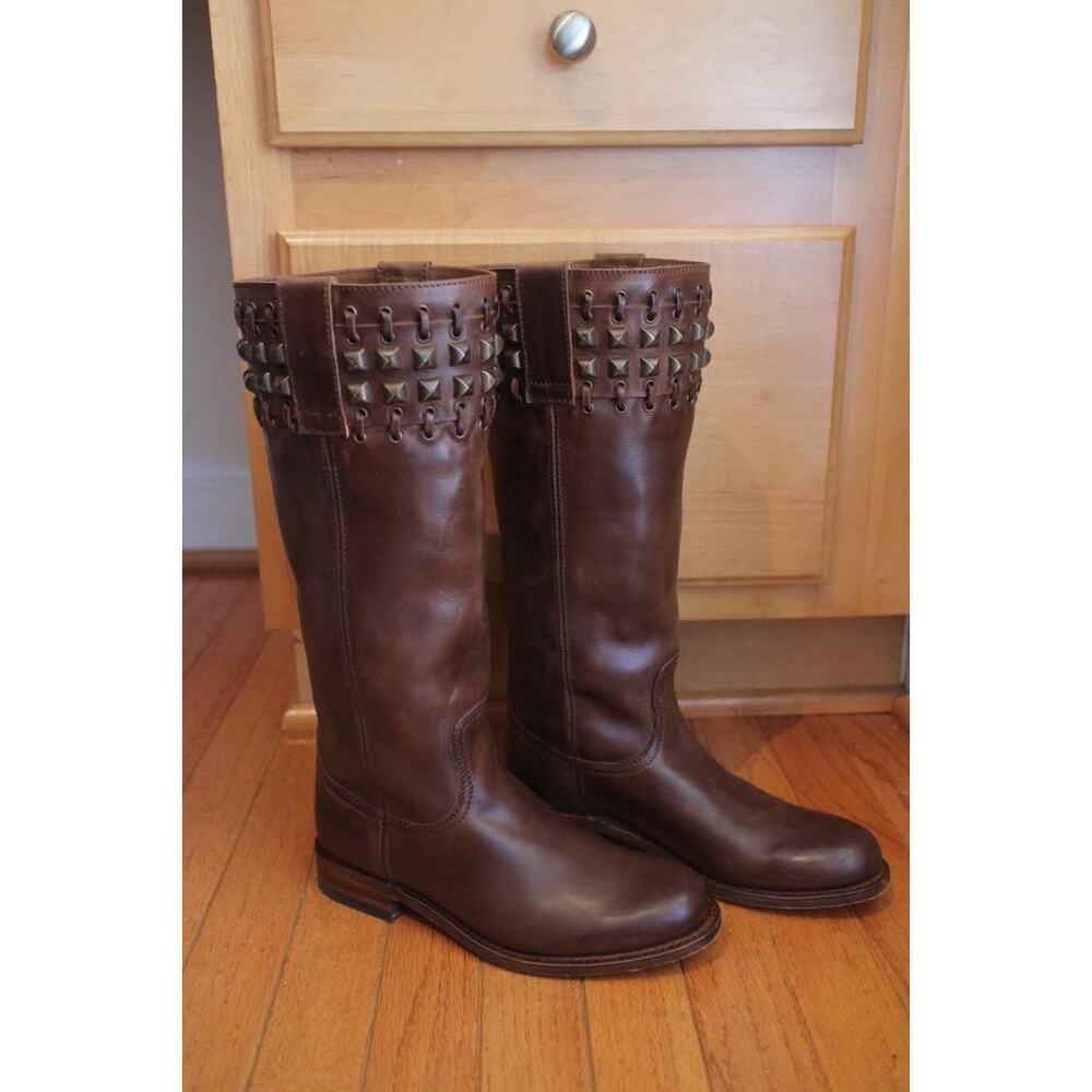 SENDRA 9177 brown studded riding boots size 7W (BO300)